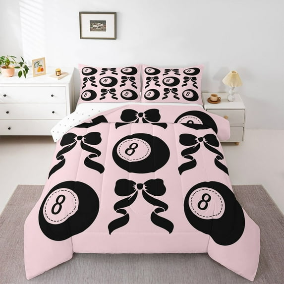 Feelyou Fashion Bow-tie Queen Comforter Set, Cartoon Billiards Bedding Comforter Set, 3pcs