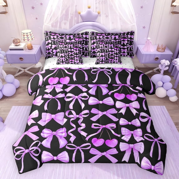 Feelyou Fashion Bow-tie Twin Bedding Sets 7pcs, Butterfly Bow Knot Bedding Comforter Set