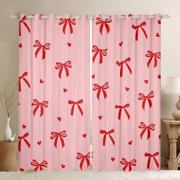 Feelyou Fashion Bowknot Kids Black Out Curtains, Kawaii Cartoon Bow-tie Curtains Pack of 2 (42x63 Each), Cute Love Heart Bedroom Curtains, Window Curtains Bedroom Decor