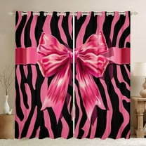 Feelyou Fashion Bowknot Kids Black Out Curtains, Kawaii Princess Ribbon Curtains Pack of 2 (42x63 Each), Zebra Print Black Pink Bedroom Curtains, Blackout Curtains Home Decor