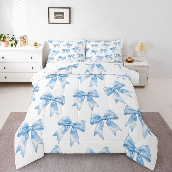 Feelyou Fashion Bowknot Queen Comforter Set, Princess Ribbon Bedding Comforter Set, 3pcs