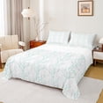 thumbnail image 1 of Feelyou Fashion Branches Plant Bed Sheets for Teen, Cyan Leaf Botabical King Sheets, Modern Buffalo Stripes Sheet Set, Microfiber Bedroom Decor, 4-Piece, 1 of 7