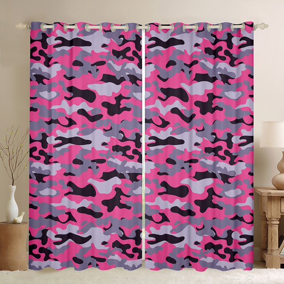 Feelyou Fashion Camouflage Teens Black Out Curtains, Pink Purple Abstract Curtains Pack of 2 (42x63 Each), Modern Camo Print Bedroom Curtains, Window Curtains Decor