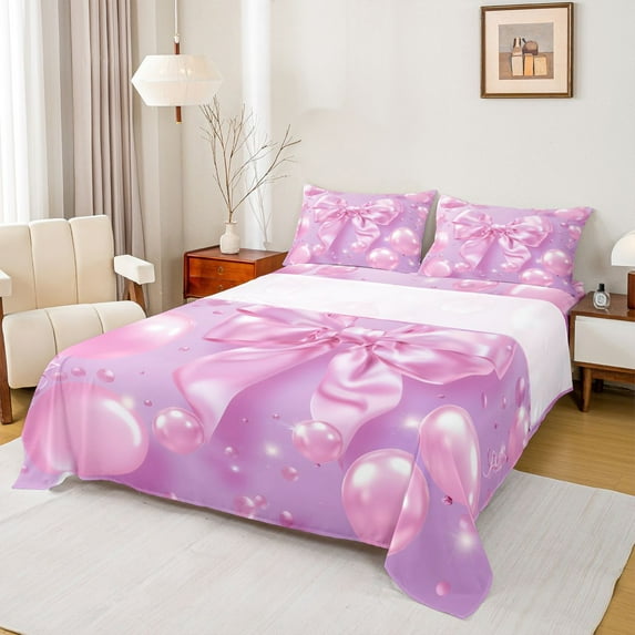 Feelyou Fashion Cartoon Bow Queen Sheet Sets, Fairy Princess Style Bed Set, 4-Piece