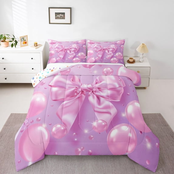 Feelyou Fashion Cartoon Bow Twin Comforter Sets, Fairy Princess Bedding Set, 2-Piece