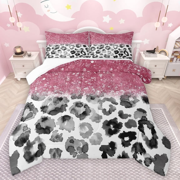 Feelyou Fashion Cheetah Print Bedding Comforter Set, Pastel Sequin Print Twin Comforter Sets, Teens Adult Women Girls Bedding Set, Lightweight Room Decor, 2-Piece