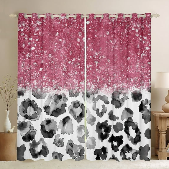 Feelyou Fashion Cheetah Print Black Out Curtains, Pastel Sequin Print Curtains Pack of 2 (42x63 Each), Teens Adult Women Girls Bedroom Curtains, Window Curtains Decor