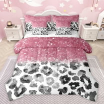 Feelyou Fashion Cheetah Print Twin Bedding Sets 7-Piece, Pastel Sequin Print Bedding Comforter Set, Teens Adult Women Girls Sheet Sets, Lightweight Room Decor