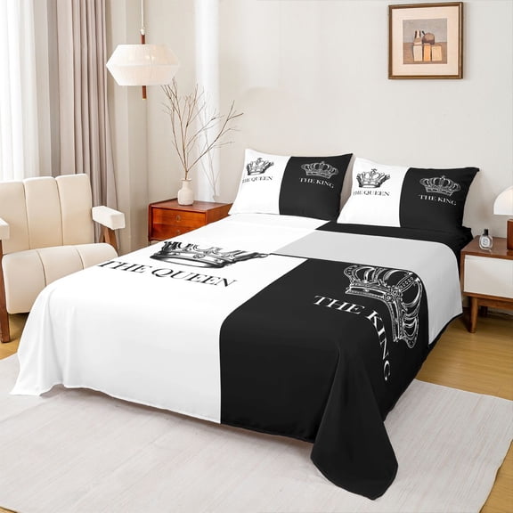 Feelyou Fashion Couple Crown Bed Sheets, Valentine's Day King Sheets, 4pcs