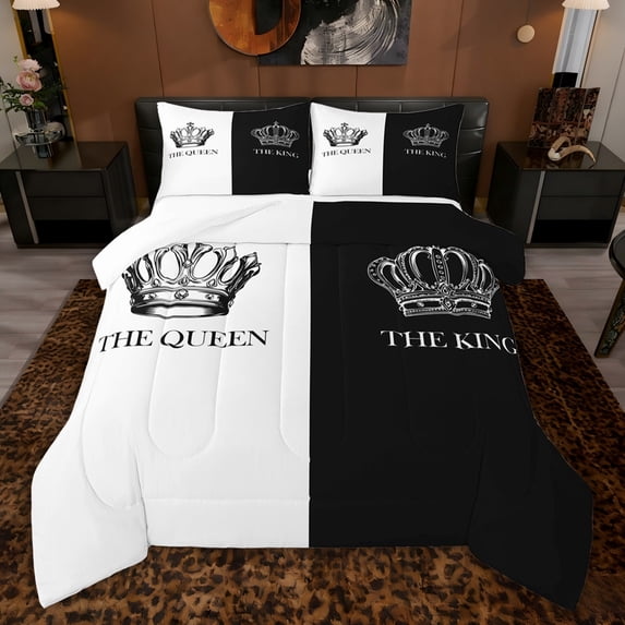 Feelyou Fashion Couple Crown Full Size Comforter Sets, Valentine's Day Bedding Sets, 3pcs