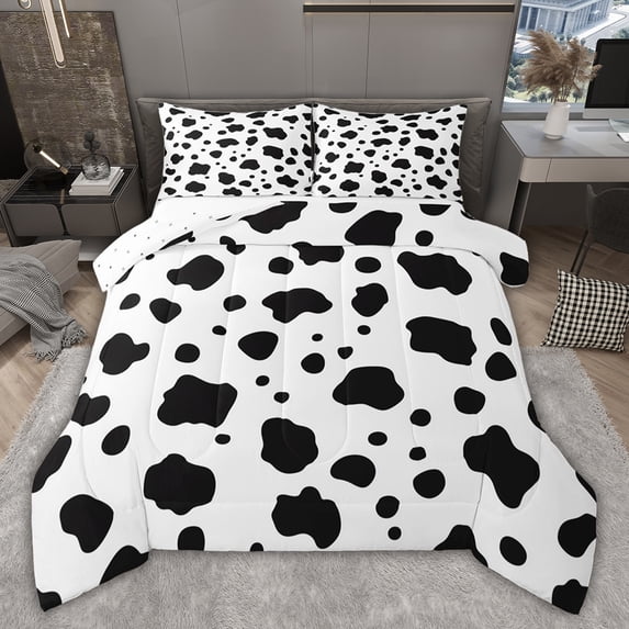 Feelyou Fashion Cow Print Twin Comforter Sets, Polkadots Circle Bedding Set, 2pcs