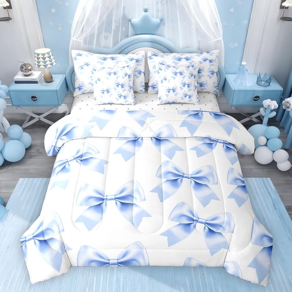 Feelyou Fashion Cute Bowknot Bedding Comforter Set 7pcs, Fairy Princess Full Bedding Set