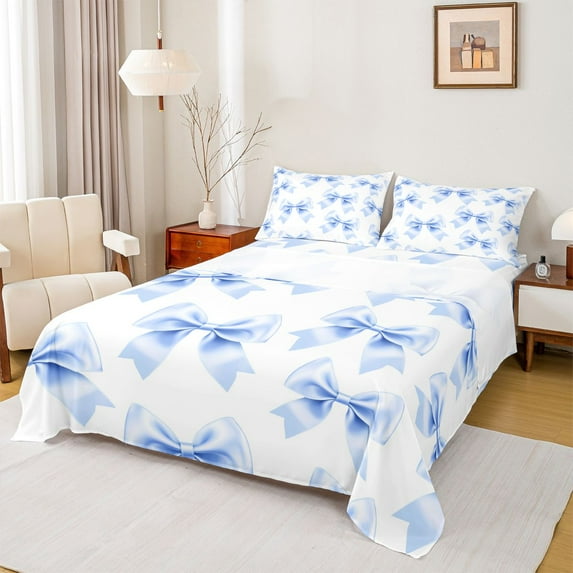 Feelyou Fashion Cute Bowknot Queen Sheet Sets, Fairy Princess Style Bed Set, 4-Piece