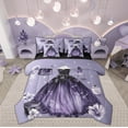 thumbnail image 1 of Feelyou Fashion Dress Twin Bedding Sets 7-Piece for Girls, Romantic Purple Flower Bedding Comforter Set, Princess Style Reversible Sheet Sets, Luxury Bedroom Decor, 1 of 7