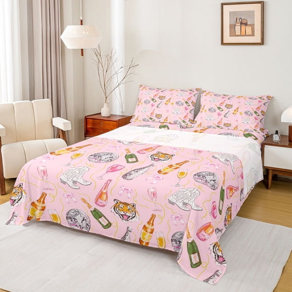 Feelyou Fashion Girl Party Bed Sheets, Western Cowgirl Boot King Sheets, Juntle Tiger Animal Sheet Set, 4 Pieces