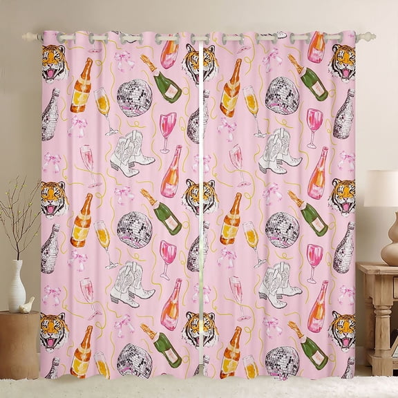 Feelyou Fashion Girl Party Black Out Curtains, Western Cowgirl Boot Curtains Pack of 2 (42x63 Each), Juntle Tiger Animal Bedroom Curtains, Blackout Curtains Bedroom Decor