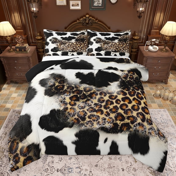 Feelyou Fashion Leopard Print Bedding Comforter Set, Cow Cheetah Animal Twin Comforter Sets, Rustic Farmhouse Reversible Bedding Set, Lightweight Room Decor, 2 Pieces