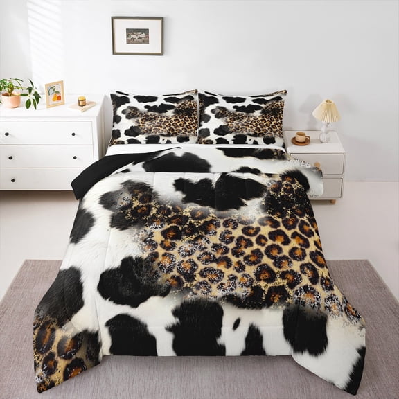 Feelyou Fashion Leopard Print Bedding Comforter Set, Cow Cheetah Animal Twin Comforter Sets, Rustic Farmhouse Reversible Bedding Set, Lightweight Room Decor, 2 Pieces