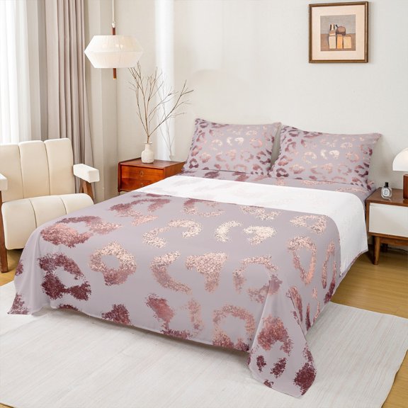 Feelyou Fashion Leopard Print Twin Sheet Sets for Kids, Cartoon Cheetah Animal Twin Fitted Sheet, Rosy Brown Flat Sheet, Luxury Bedroom Decor, 3pcs