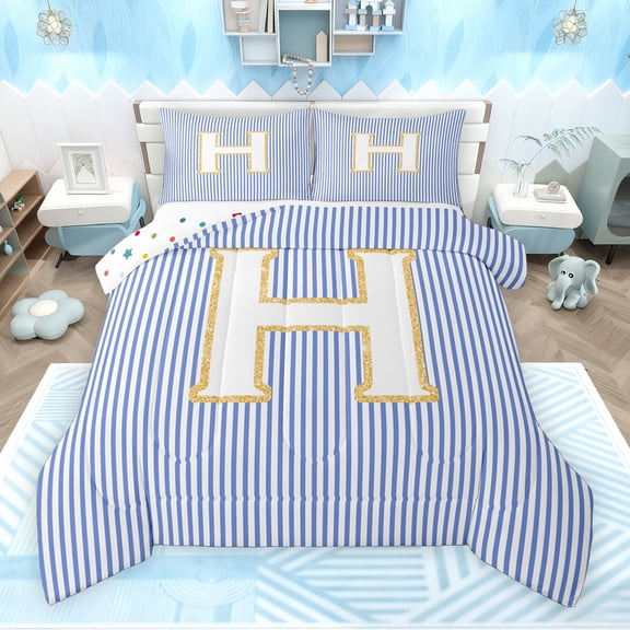 Feelyou Fashion Monogrammed H Bedding Comforter Set for Girl, Modern Abstract Lines Twin Comforter Sets, Cute Cartoon Reversible Bedding Set, Lightweight Room Decor, 2 Pieces