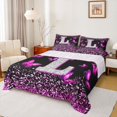thumbnail image 1 of Feelyou Fashion Monogrammed L Twin Sheet Sets, Bling Butterfly Animal Twin Fitted Sheet, Black Pink Sequin Print Flat Sheet, Luxury Bedroom Decor, 3-Piece, 1 of 8