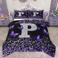 thumbnail image 1 of Feelyou Fashion Monogrammed P Bedding Comforter Set, Bling Butterfly Animal Twin Comforter Sets, Black Purple Sequin Print Reversible Bedding Set, Ultra Soft Bedroom Decor, 2-Piece, 1 of 8