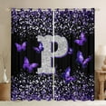 thumbnail image 1 of Feelyou Fashion Monogrammed P Blackout Curtains Set of 2 (52x84 Each), Bling Butterfly Animal Window Curtains, Black Purple Sequin Print Curtains and Drapes, Curtains and Drapes Decor, 1 of 6