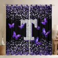 thumbnail image 1 of Feelyou Fashion Monogrammed T Black Out Curtains, Bling Butterfly Animal Curtains Pack of 2 (42x63 Each), Black Purple Sequin Print Bedroom Curtains, Window Curtains Bedroom Decor, 1 of 6