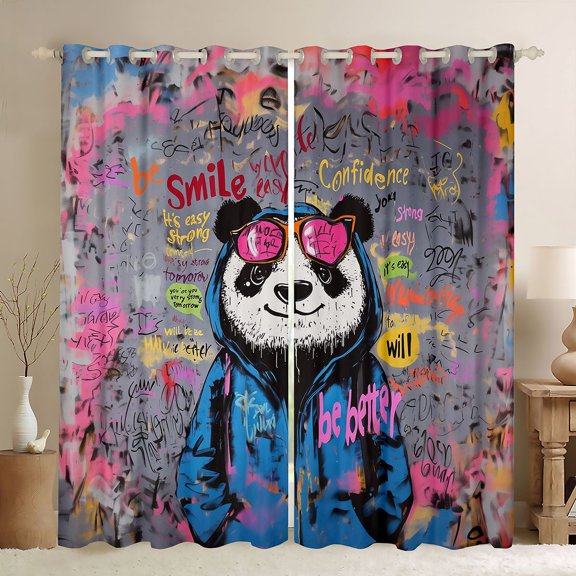 Feelyou Fashion Panda Animal Blackout Curtains Set of 2 (52x84 Each), Hiphop Street Graffiti Window Curtains