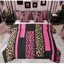 Feelyou Fashion Pink Abstract Twin Bedding Sets 7-Piece, Cheetah Leopard Print Bedding Comforter Set, Chic Polkadots Reversible Sheet Sets, Lightweight Room Decor