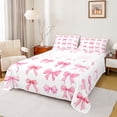 thumbnail image 1 of Feelyou Fashion Pink Bowknot Twin Sheet Sets, Bow-tie Butterfly Knot Twin Fitted Sheet, Teens Kids Girls Women Flat Sheet, Ultra Soft Bedroom Decor, 3 Pieces, 1 of 7