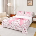 thumbnail image 1 of Feelyou Fashion Pink Bowknot Twin Sheet Sets for Girl, Spring Flower Floral Twin Fitted Sheet, Bohemian Style Flat Sheet, Breathable Home Decor, 3-Piece, 1 of 8