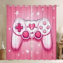 Feelyou Fashion Pink Gamepad Black Out Curtains, Romantic Love Heart Curtains Pack of 2 (42x63 Each), Cartoon Stars Print Bedroom Curtains, Black Out Curtains Decor