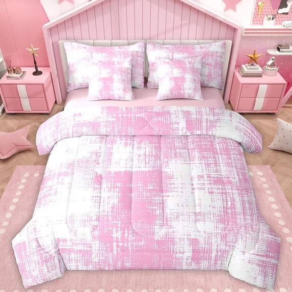 Feelyou Fashion Pink Graffiti Bedding Comforter Set 7pcs for Women, Modern Watercolor Art Queen Bedding Sets, Chic Abstract Ombre Reversible Queen Sheet Sets, Super Cozy Room Decor