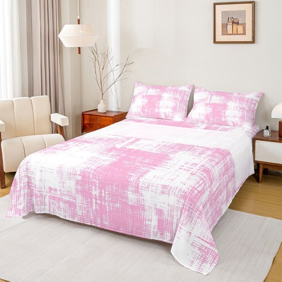 Feelyou Fashion Pink Graffiti Twin Sheet Sets for Women, Modern Watercolor Art Twin Fitted Sheet, Chic Abstract Ombre Flat Sheet, Super Cozy Room Decor, 3pcs