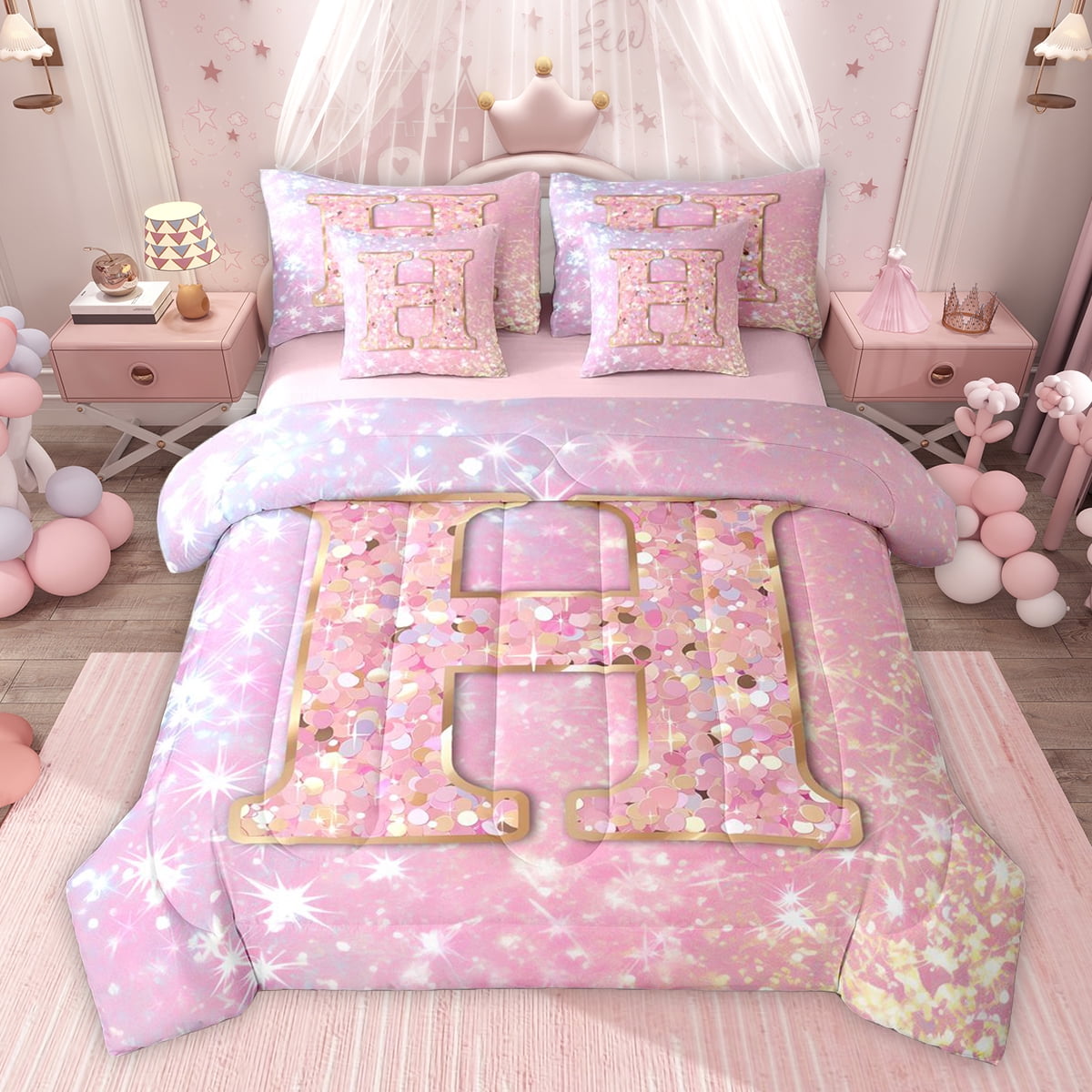Pink Letter Set Feelyou Fashion Pink Letter Twin Bedding Sets 7-Piece for Teen, Cartoon ...