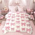 thumbnail image 1 of Feelyou Fashion Pink Ribbon Bedding Comforter Set 7 Pieces for Kids, Polkadots Bowknot Full Bedding Set, Kawaii Bow-tie Bow Reversible Fitted Sheet Flat Sheet, Lightweight Room Decor, 1 of 8
