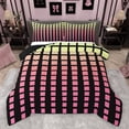 thumbnail image 1 of Feelyou Fashion Pink Square Queen Comforter Set for Teen, Futuristic Abstract Ombre Bedding Sets, Chic Buffalo Reversible Bedding Comforter Set, Breathable Home Decor, 3-Piece, 1 of 8