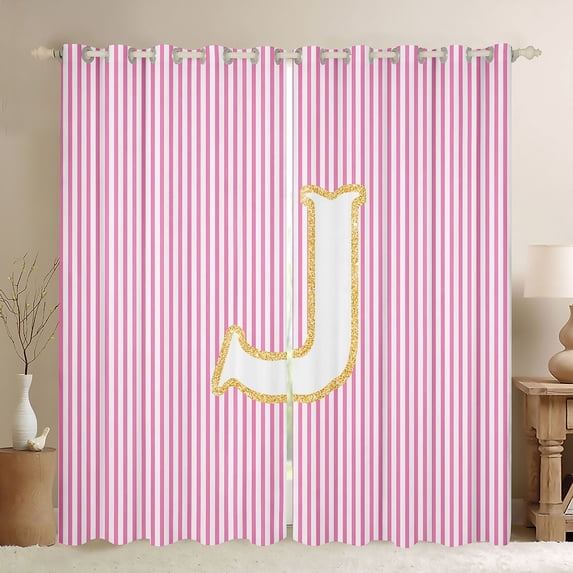 Feelyou Fashion Pink Stripes Blackout Curtains Set of 2 (52x84 Each) for Teen, Initial J Letter Window Curtains, Cute Princess Cartoon Curtains and Drapes, Curtains and Drapes Decor