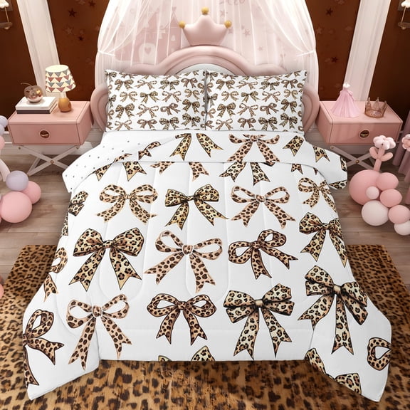 Feelyou Fashion Polkadot Bow Twin Comforter Sets, Cheetah Leopard Print Bedding Set, 2pcs
