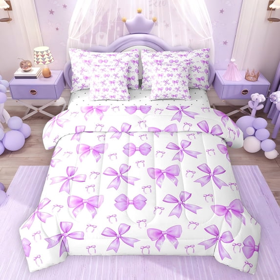 Feelyou Fashion Princess Bow Bedding Comforter Set 7pcs, Cartoon Bowknot King Bedding Sets