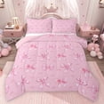 thumbnail image 1 of Feelyou Fashion Princess Bow Full Size Comforter Sets, Kawaii Bowknot Bedding Sets, 3pcs, 1 of 8