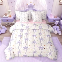Feelyou Fashion Purple Bow Twin Bedding Sets 7-Piece, Cartoon Ribbon Bedding Comforter Set