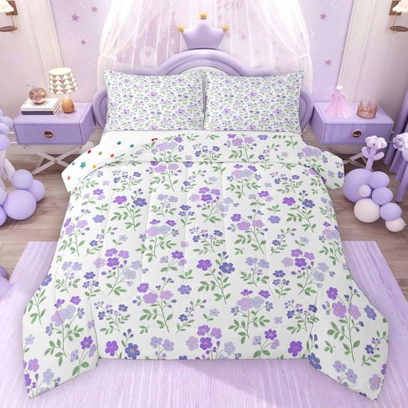 Feelyou Fashion Purple Flower Twin Comforter Sets, Plant Botanical Bedding Set, 2-Piece