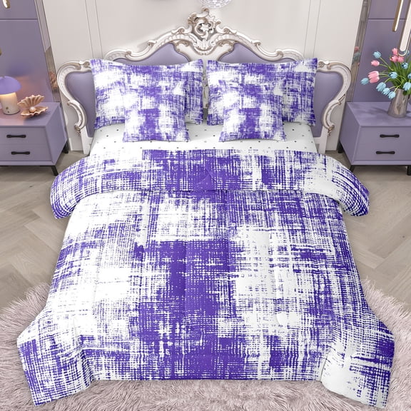 Feelyou Fashion Purple Graffiti Bedding Comforter Set 7pcs for Women, Modern Watercolor Art King Bedding Sets, Abstract Ombre Reversible Bed Sheets, Microfiber Bedroom Decor