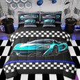 thumbnail image 1 of Feelyou Fashion Racing Car Bedding Comforter Set 7pcs for Boys, Modern Extreme Sports King Bedding Sets, Checkered Flag Reversible Bed Sheets, Lightweight Room Decor, 1 of 7