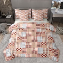 Feelyou Fashion Rustic Plaid Twin Bedding Sets 7-Piece for Adult, Square Abstract Ombre Bedding Comforter Set, Chic Buffalo Reversible Sheet Sets, Super Cozy Room Decor