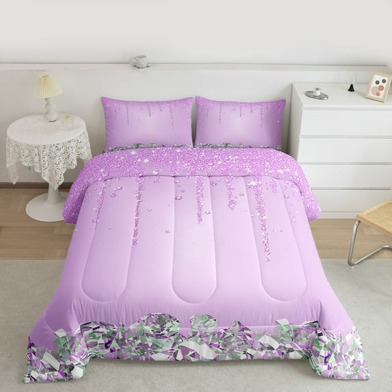 Feelyou Fashion Sequin Print Queen Comforter Set for Girls, Glitter Luxury Diamond Bedding Sets, Princess Style Bedding Comforter Set, Super Cozy Room Decor, 3 Pieces