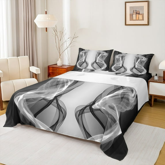 Feelyou Fashion Stripes Abstract Bed Sheets, Chic Modern Striped Art King Sheets, Grey Black Aesthetic Lines Sheet Set, Breathable Home Decor, 4pcs