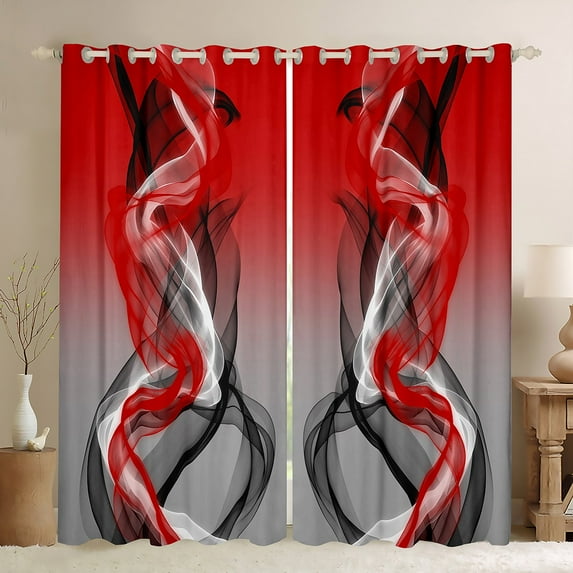 Feelyou Fashion Stripes Abstract Curtains Pack of 2 (42x84 Each), Modern Striped Art Curtains Blackout, Grey Red Aesthetic Lines Bedroom Curtains, Blackout Curtains Home Decor